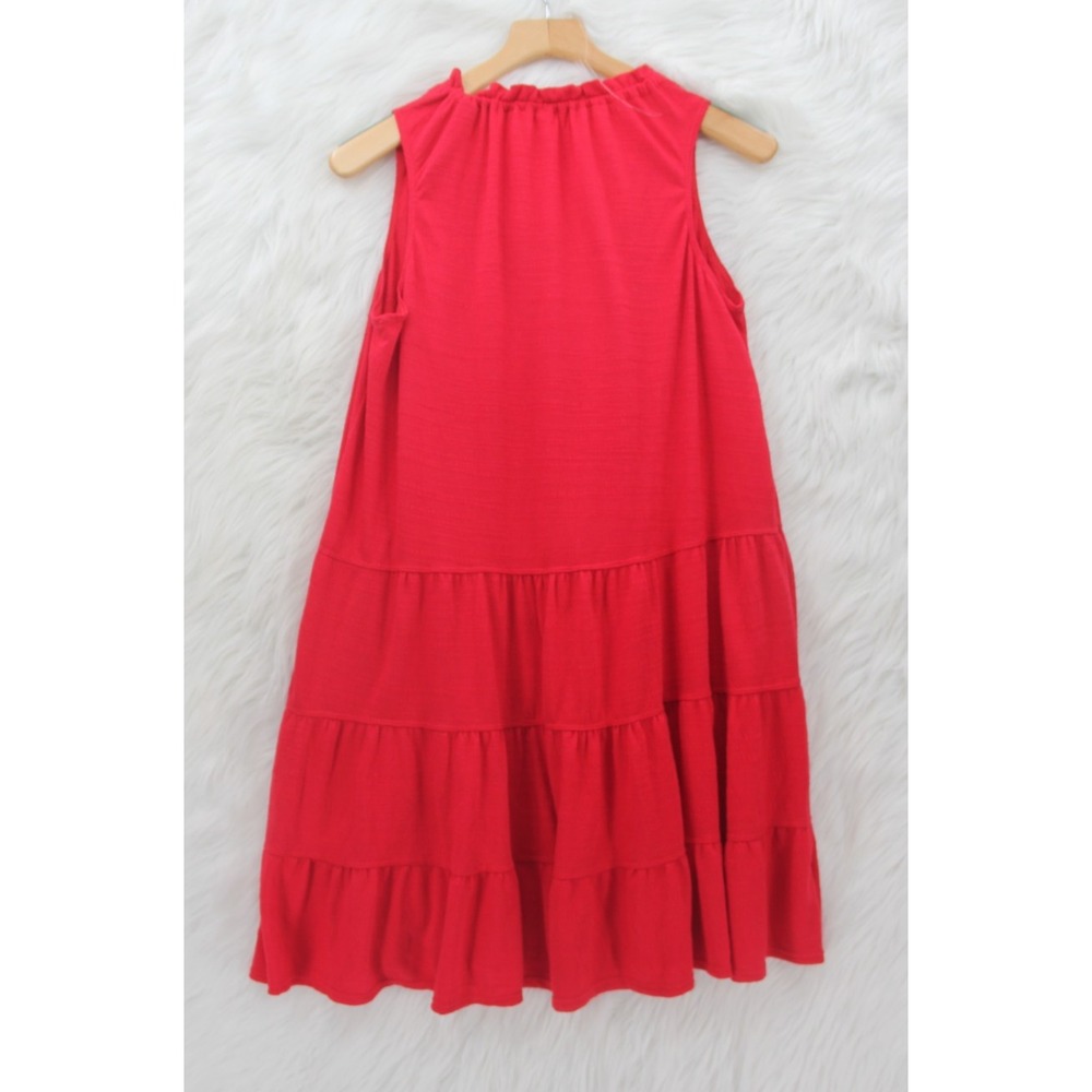 Max Studio M Red Tiered Babydoll Mini Dress Sleeveless Tassel Tie Boho Gauze - Picture 12 of 13